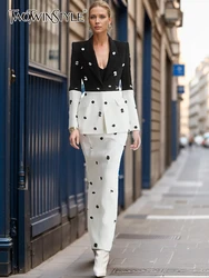 TWOTWINSTYLE Hit Farbe Zwei Stück Set Für Frauen Kerb Kragen Langarm Blazer Hohe Taille Schlank Rock Gespleißt Dot Sets Weibliche