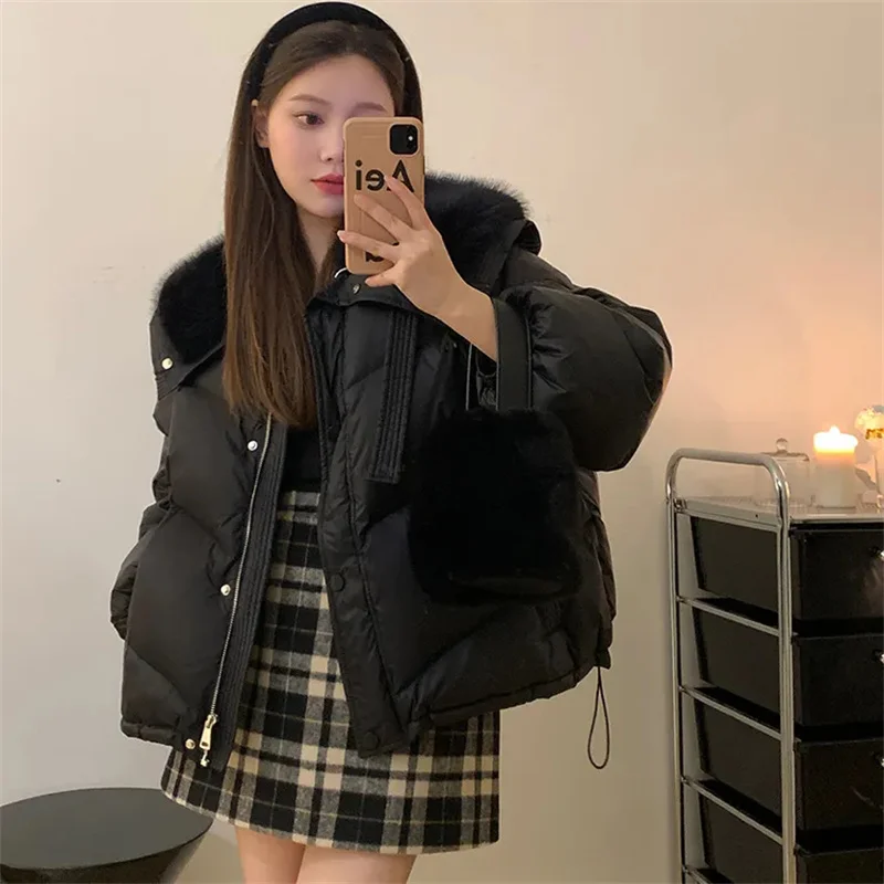 Puffer Jackets Women Fur Collar Down Cotton-Padded Coat 2025Winter New Korean Short Cotton-Padded Jacket Fashion Overcoat Ladies