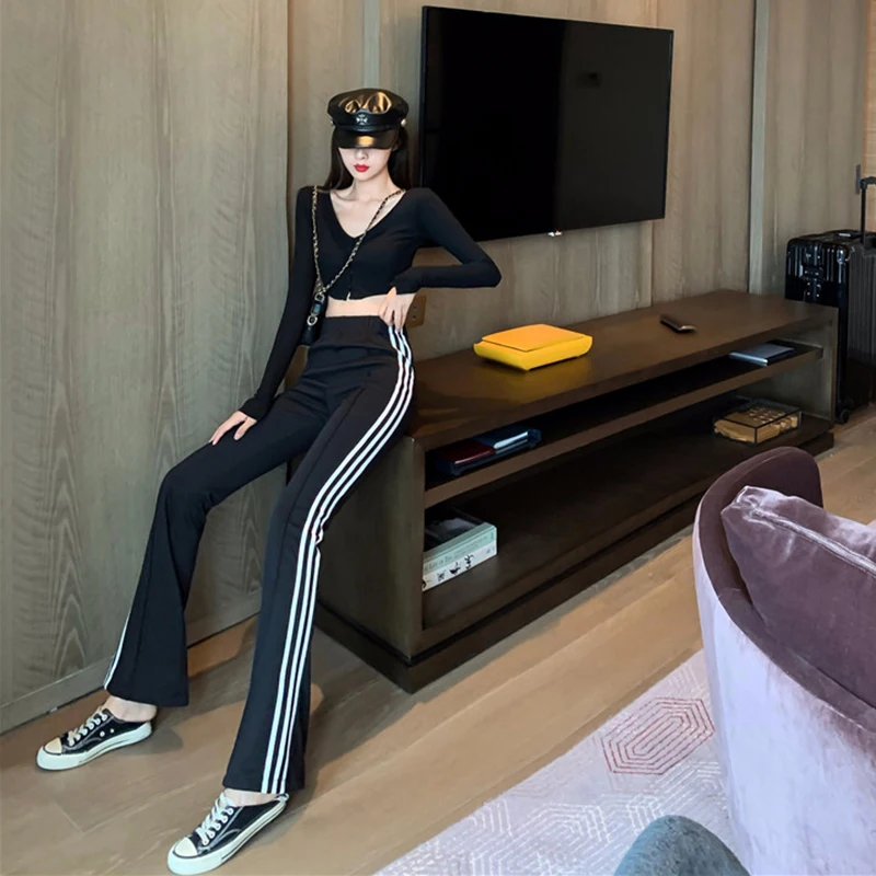 High Waisted Sweatpants Women Joggers Korean Fashion Striped Sports Trousers Women Streetwear Wide Leg Casual Pants