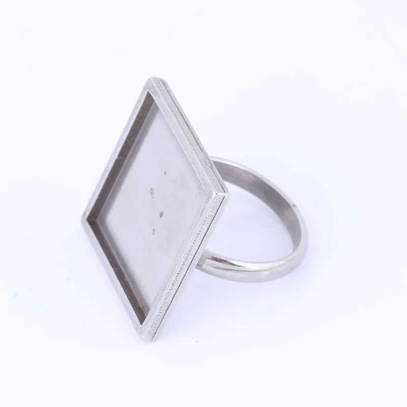 5pcs Fit 20mm Square Cabochon Ring Base Setting Blanks Adjustable Stainless Steel Bezels For Fingerring Jewelry Making Supplies