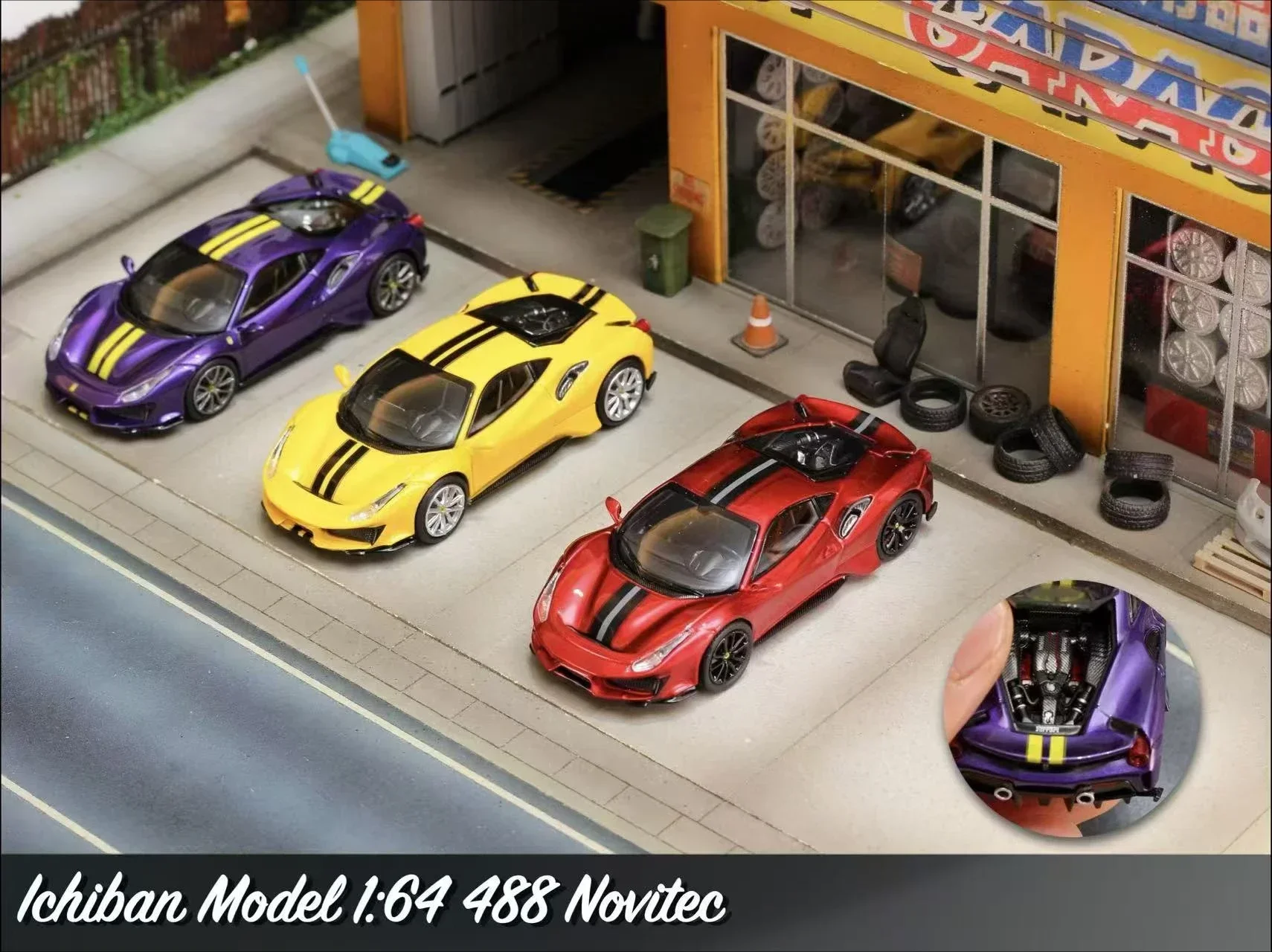 **Coming soon**Ichiban Model IM 1:64 488 Novitec Yellow Purple Red Diecast Model Car