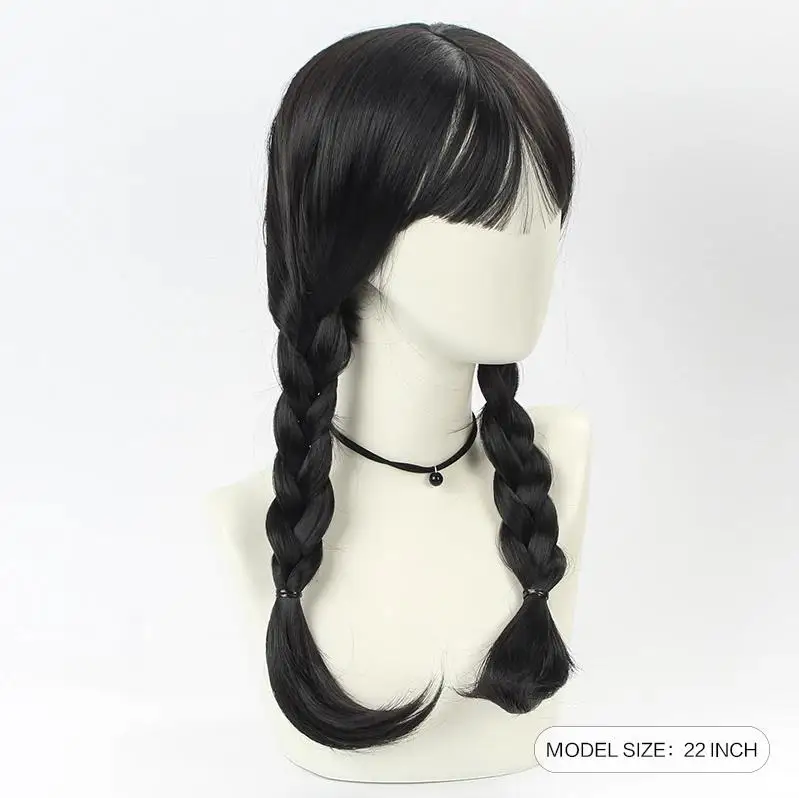 الأربعاء أدامز شعر مستعار تأثيري المرأة شعر مستعار طويل مقاومة درجات الحرارة العالية الاصطناعية جديلة هالوين كرنفال الباروكات الدعامة التبعي #3