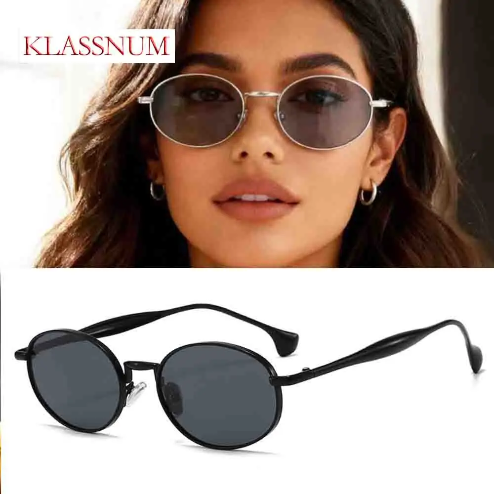 

KLASSNUM 2026 Luxurious Pilot Metal Sunglasses Small Frame Ellipse Retro Men and Women Sunglasses Euro-American