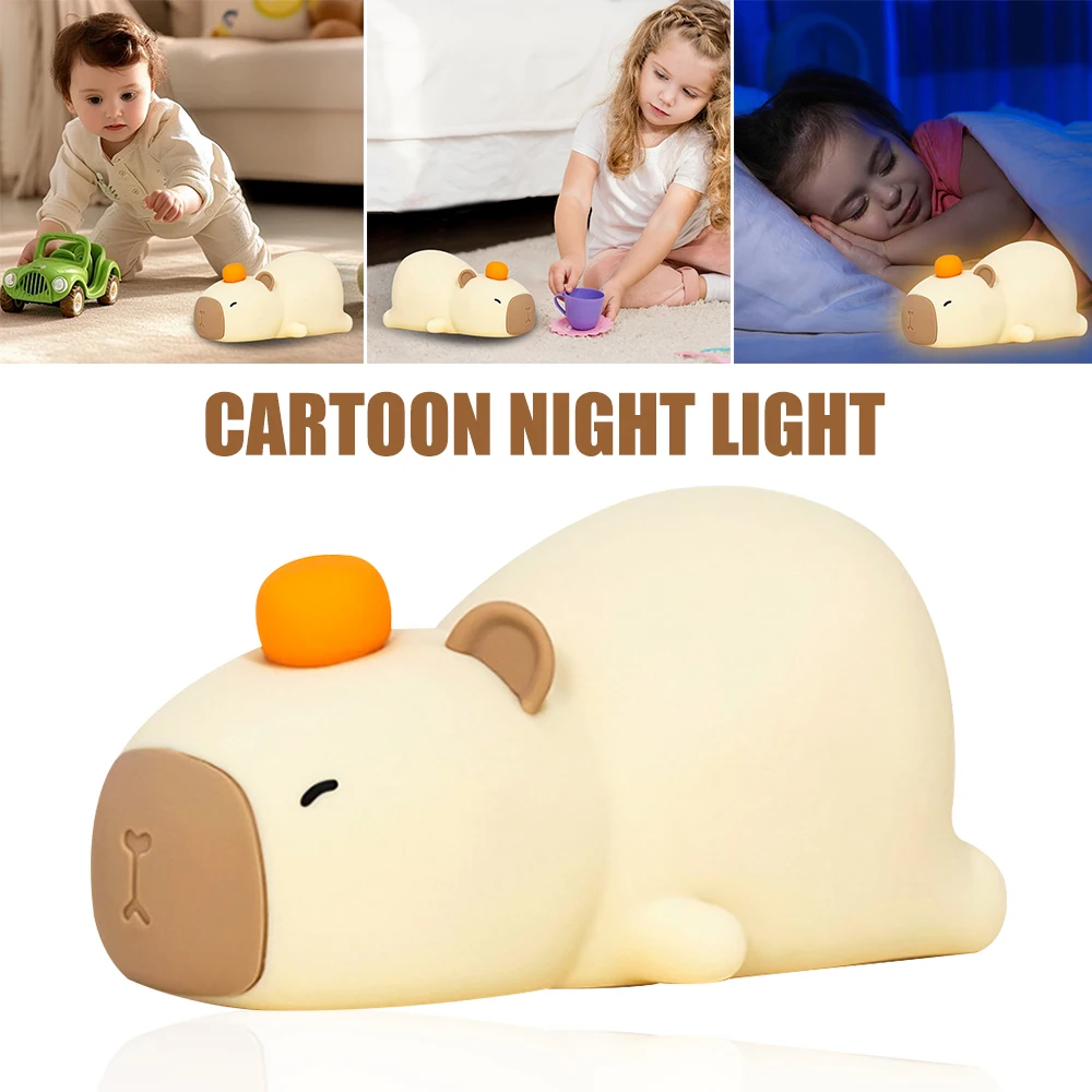 Creative Capybara Night Light Silicone 7-color Light Pat Control Animal Lamp Rechargeable Bedside Sleep Lamp for Kids Decoration