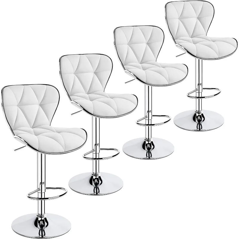 Ajustável PU Leather Bar Stools, Bar Stools, Cadeira giratória com Shell, Back BarStools, Fashionable, Conjunto de 4