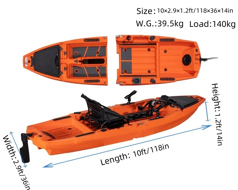 Kayak de pesca con Pedal 2024, Kayak Modular individual de 1 asiento, diseño plegable desmontable, canoa/kayak de 10 pies para lagos y ríos