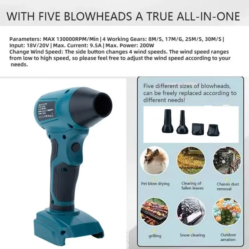 

Power Tool Brushless Electric Turbo Jet Fan Strong Wind Air Blower for Bosch 18V 20V Battery Cordless Jobsite Leaf Blower