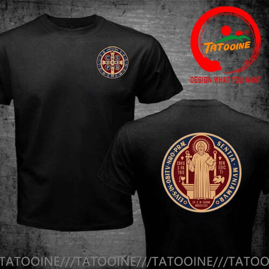 Funny Design The Saint Benedict Medal Catholic  SRed Doublet Men Fashion Trendy Casual Clothing Stylish Tops Tee Shirt Leisure