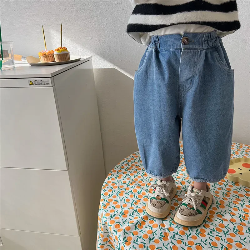 

Spring Autumn girls fashion loose ankle length jeans Boys Kids casual wide leg bloomers Children denim pants