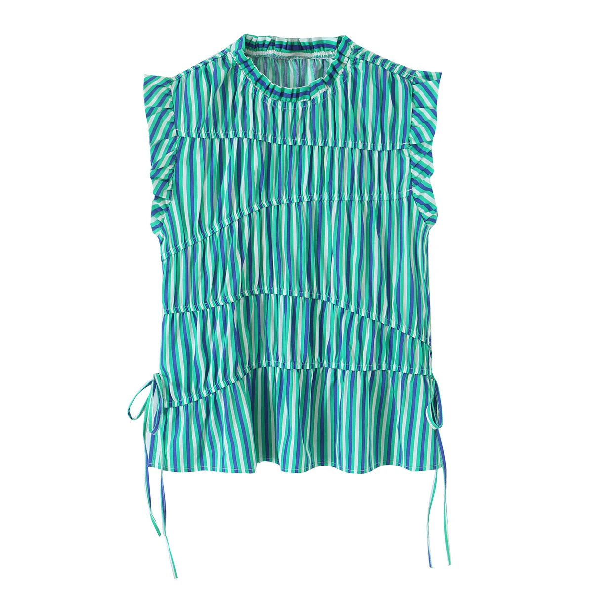 KONDALA Schicke Elegante Grün Gestreifte Strandmode 2026 Herbst Damen Tops Urlaub Y2K Plissierte Schnür-Modern-Streetwear Mujer Westen – Detail 2