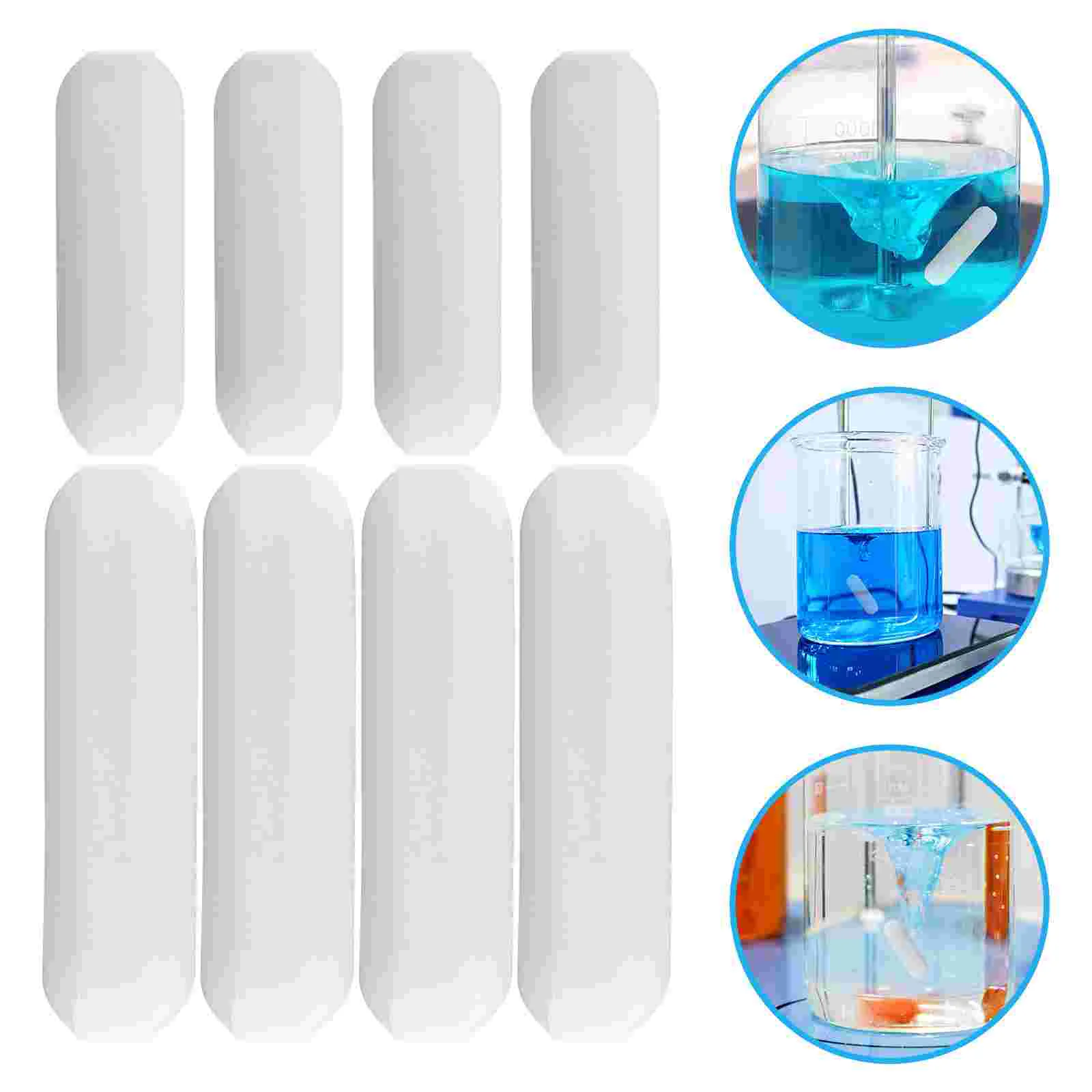 8pcs Magnetic Stirrer Bars PTFE Laboratory Stirring Rods Non Adhesive High Temp Resistance Olive Shape Cylindrical Bar magnetic
