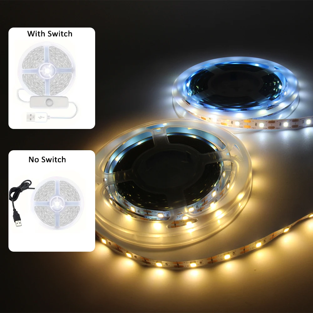 USB5V 2835 LED Strip Lights Cuttable Adhesive Light StripWhite Warm White For TV Backlight and Home Cabinet DIY Decor Lighting