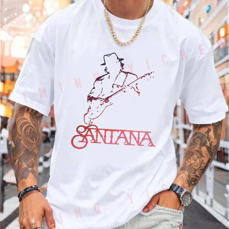 Family Matching T‑Shirt White Guitar Musician Silhouette Vintage Script Chest Print Rock Music Streetwear Short Sleeve Tee Tops