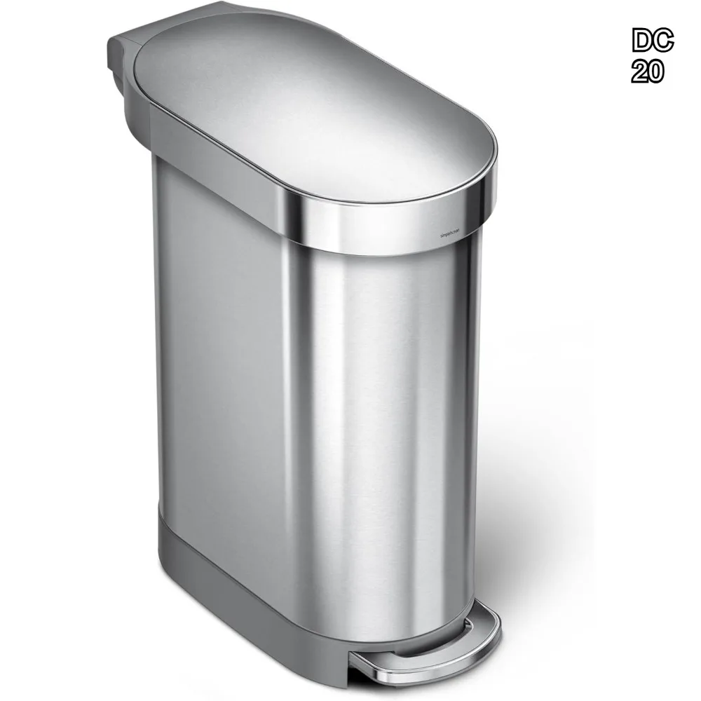 

Мусорное ведро для кухни 45 л, узкое, с педалью, из матовой нержавеющей стали, компактный дизайн