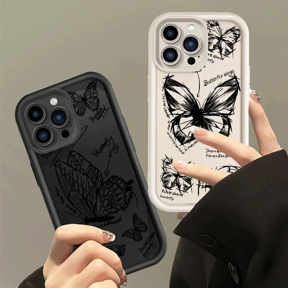 INS Retro Butterfly Cartoon Phone Case for iPhone 15ProMax 13 Mini 12 Pro 11 Pro SE XS Max 8 7 XR 14 Plus Soft Cover Luxury