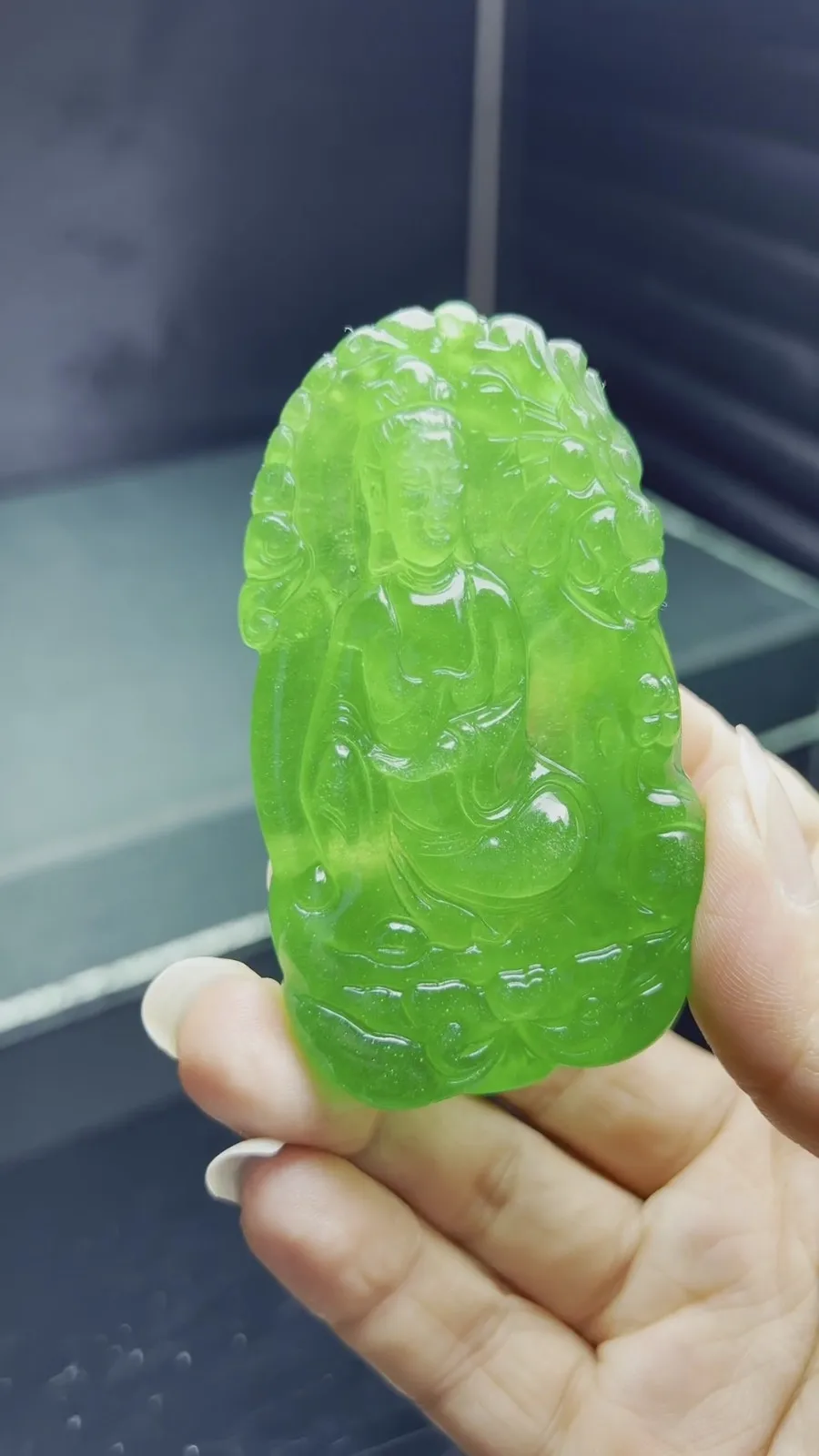 Real Natural High Ice Green Burme Jade Jadeite amulet Kwan-Yin Pendant&Necklace