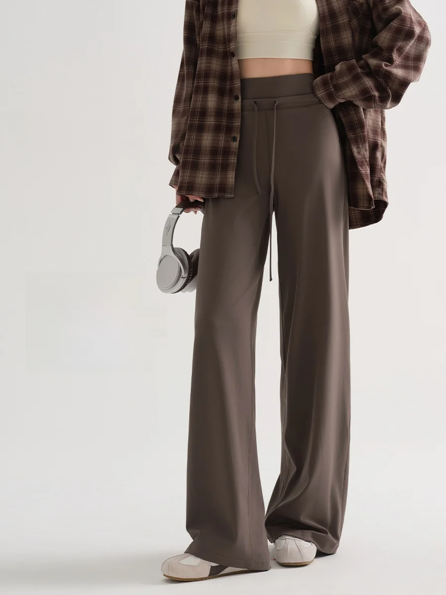 ハイウエストストレートレッグヨガパンツ女性の春秋ルーズフィットベースレイヤーパンツロングアーチスキンパンツカジュアルコットンブレンド