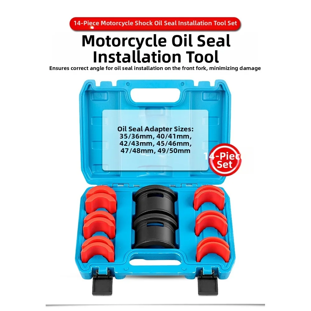 14 pcs Fork Seal Driver Tool Kit for Motorcycle Oil Seal Installation with Compact Storage and Steel Nylon Build