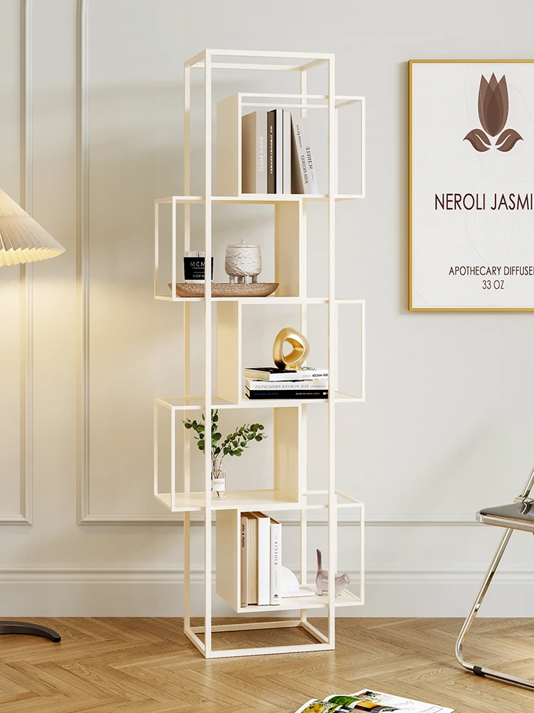 

Vertical bookshelves, shelves, floor-to-ceiling, home living room, cream-style bookcase, display shelf, modern and simple