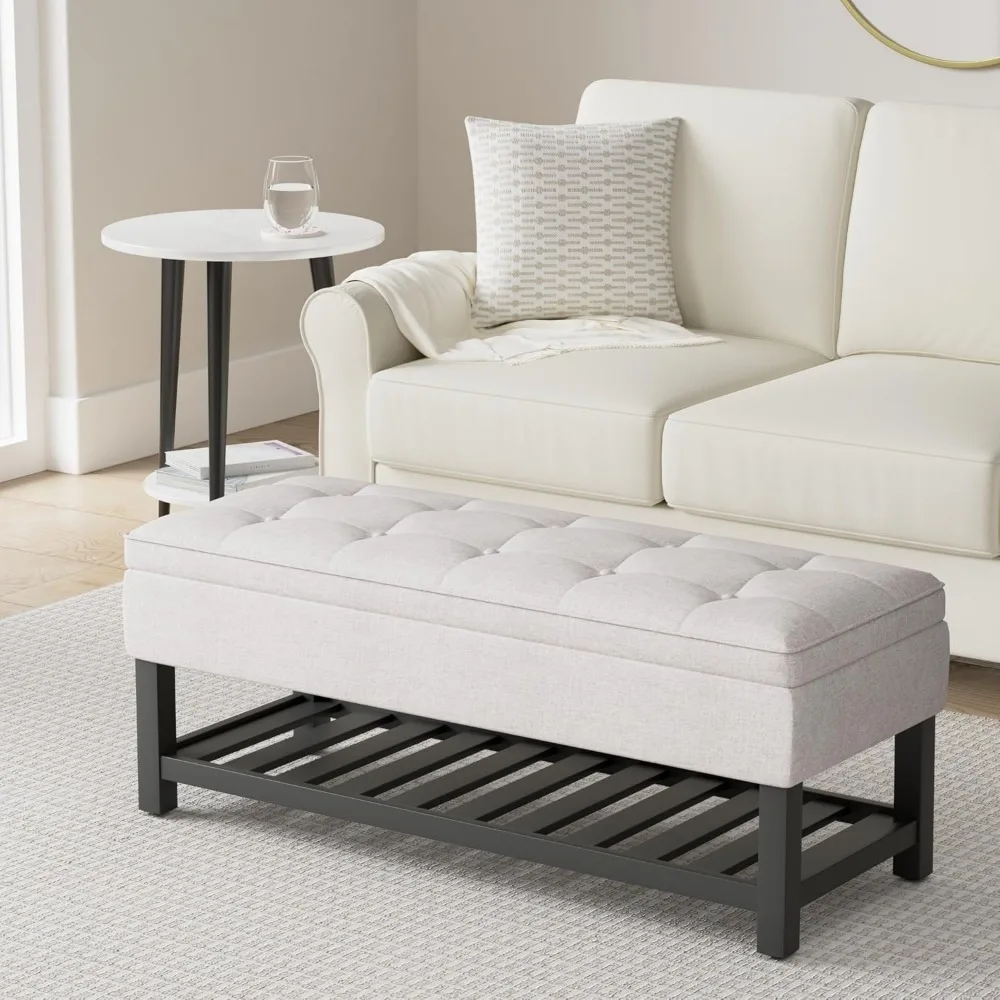 نمط كوزموبوليتان الانتقالي 44 مقعد عثماني للتخزين مستطيل من نسيج الكتان ذو المظهر الرمادي السحابي