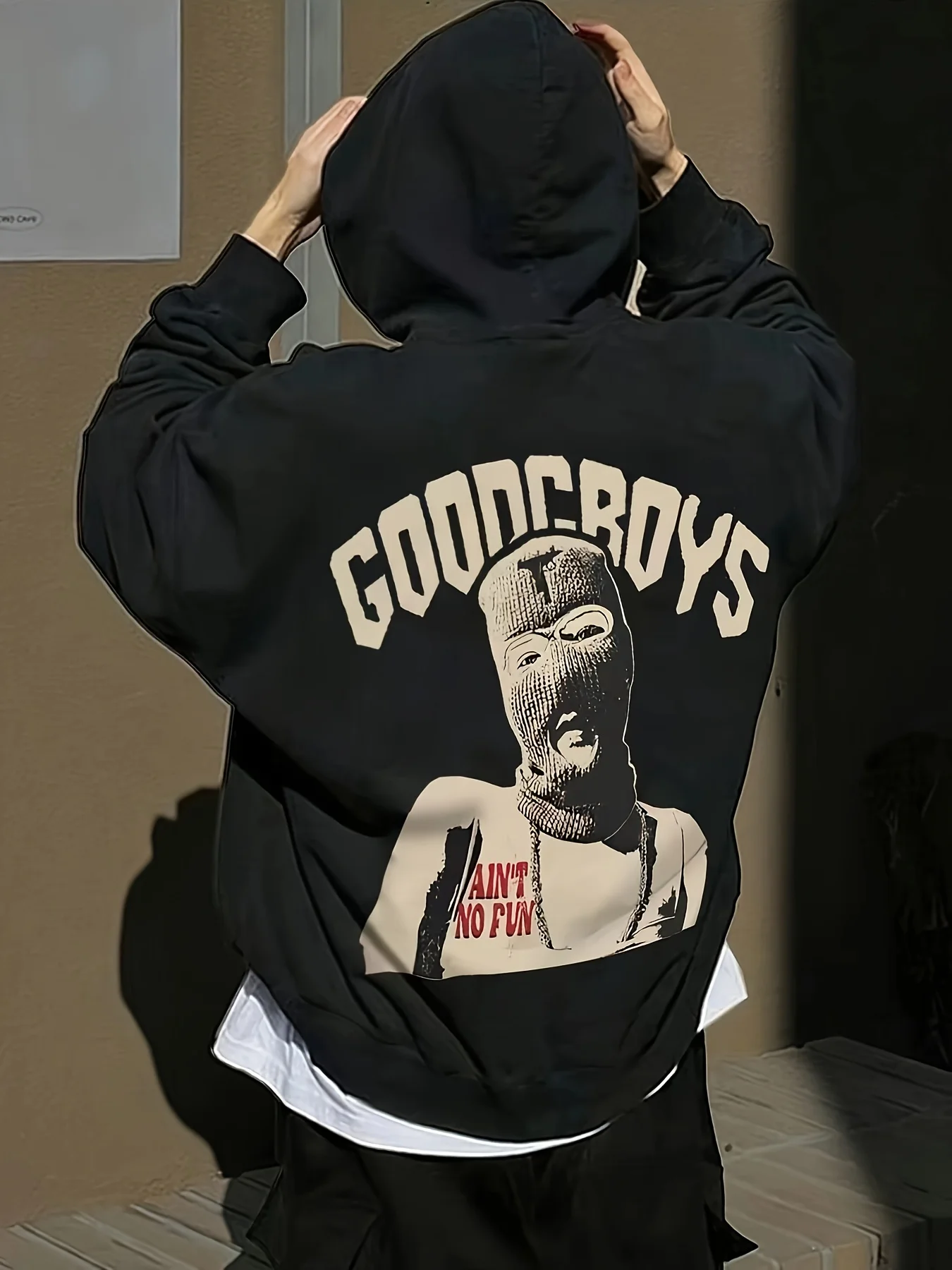 

Comfort A High-quality Men's Casual French Terry Hoodie with Pockets Cotton Fleece Loose Version Alphabet Pattern Outdoor Wear