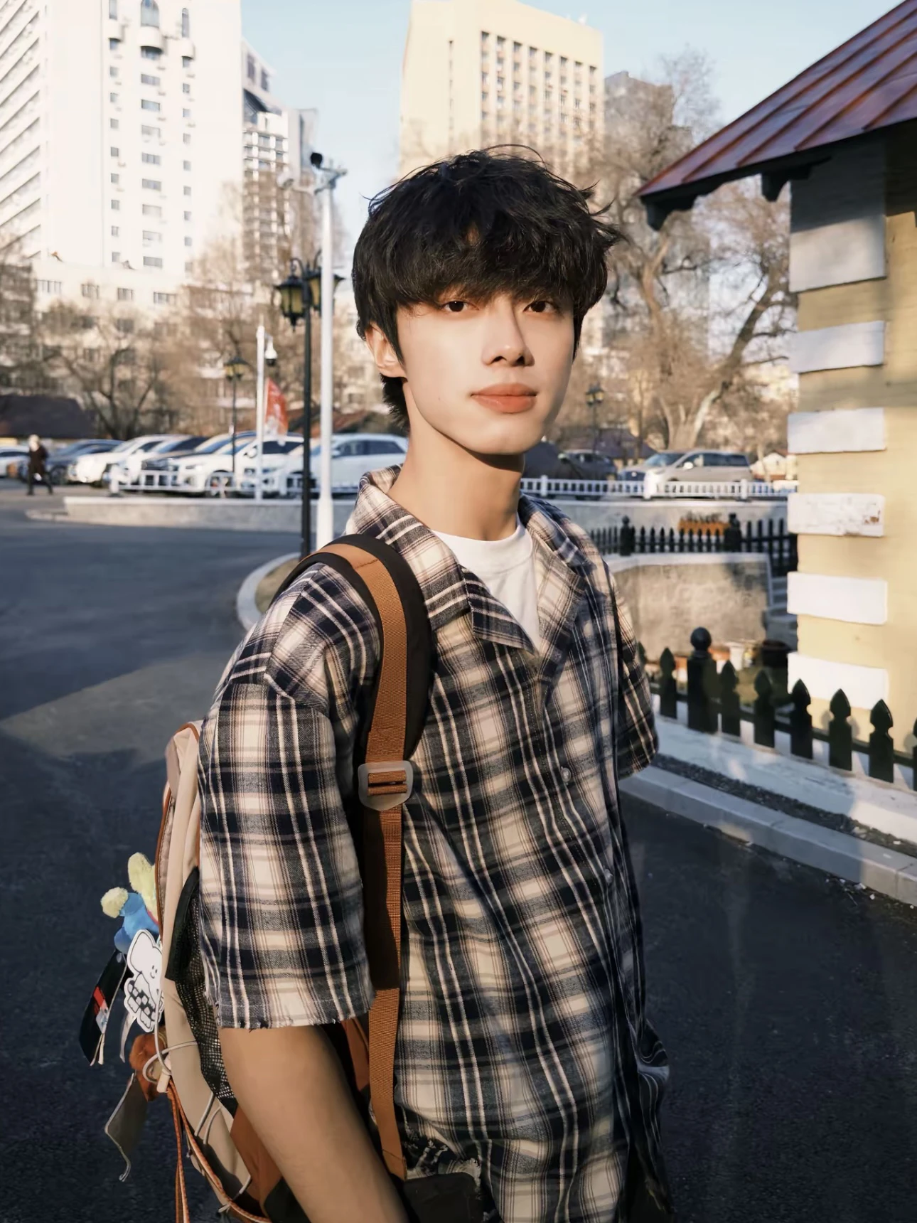 

American Retro Contrast Color Block Design Short Sleeve Men's Summer Casual Plaid Shirt Loose Fit Youth Style Thin Material