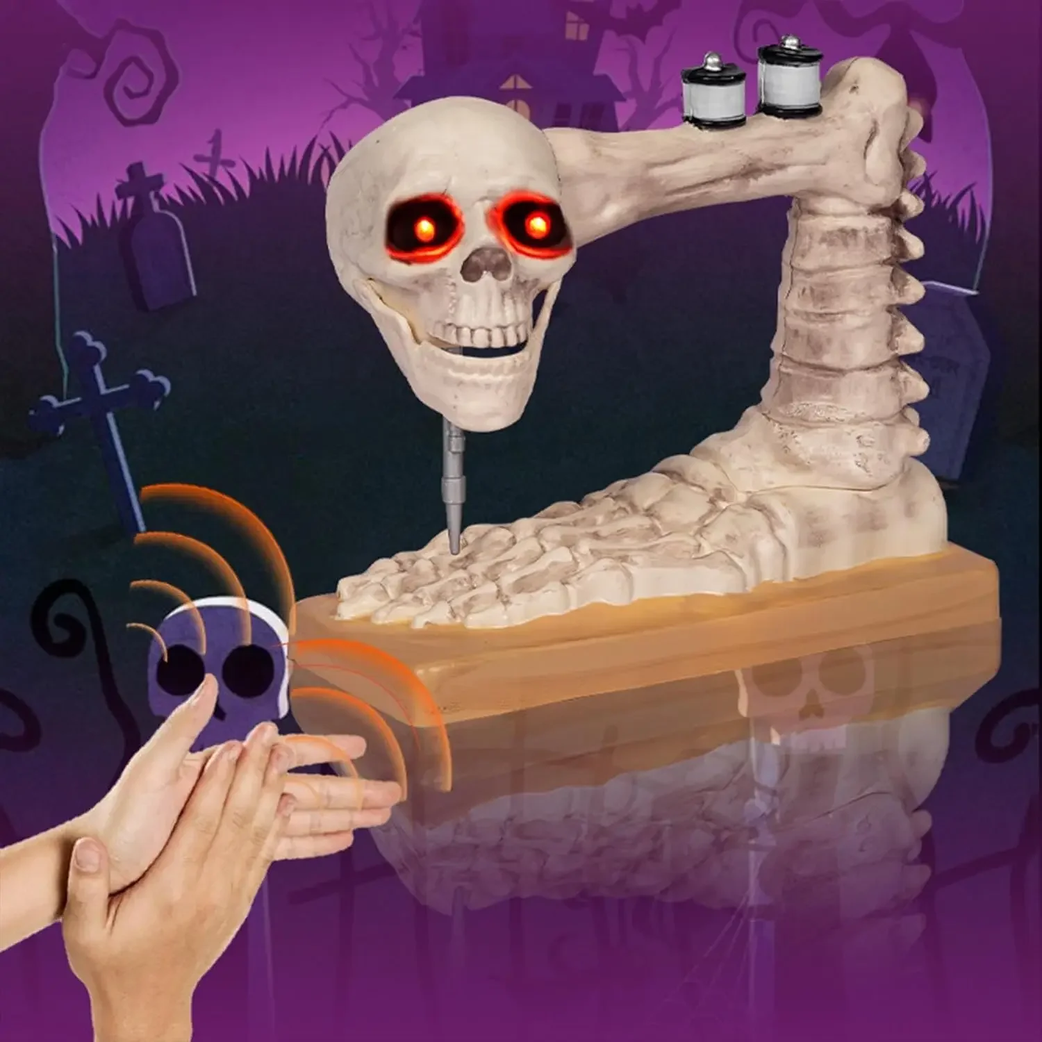 

Spooky Voice Controlled Skeleton Sewing Machine Figurine Perfect Halloween Decoration For Craft Lover For Event Unique Gift