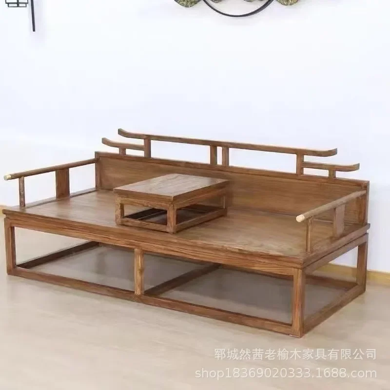 For Chinese Style Old Elm Arhat Bed Household Living Room Sofa Bed Retractable Chaise Longue Beauty Collapse Decoration