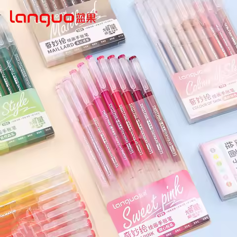 Languo Gel Pen Large Capacity Handbook Pens 6/9Pcs 0.6mm Student Art Diy Doodling Drawing Markers Office Kawaii Art Stationery
