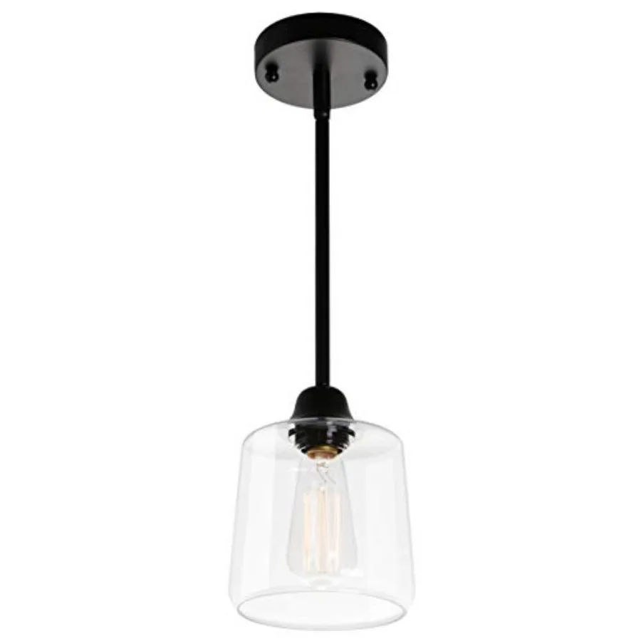 

Vintage Glass Pendant Light Single Hanging Pendant Lighting Black with Glass Shade Classic for Farmhouse Entryway Dining Room K
