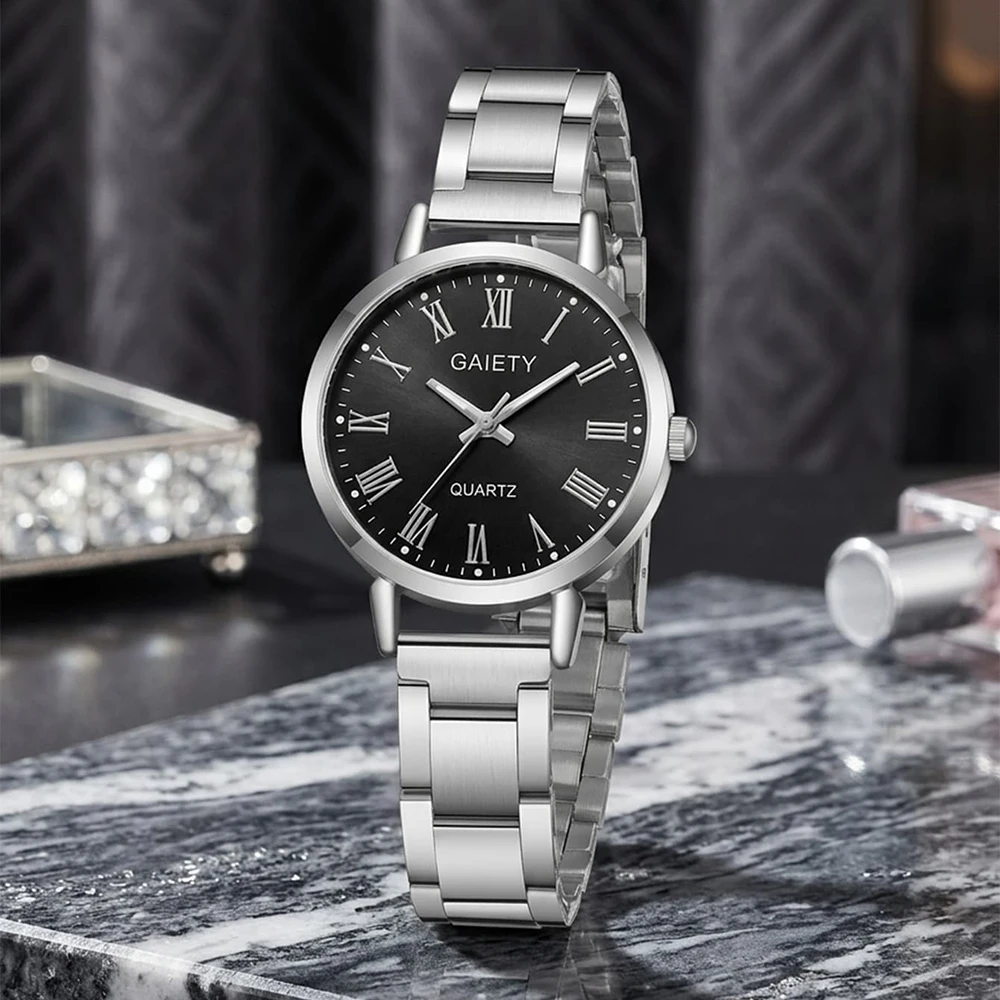 5Pcs/Set Unisex Jewelry Watches Women's Wristwatch Accessories Silver Fashion Business Elegant Trendy Classic Exquisite Retro Light Luxury Rhinestone Luxury Roman Numeral Dial Round Dial Quartz Watch Set Y2K Suitable for Travel, Vacation, Parties, Daily Outfits, Perfect Holiday Gift