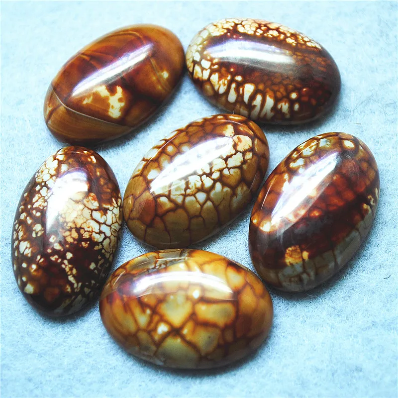 

6PCS 20X30MM Natural Ancient Gemstone Cabochons Oval Shape 20X30MM Crack Brown Colors No Hole DIY Jewelry Accessories Free Ships