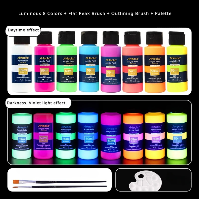 59ml Glow-in-the-dark Acrylic Paints Gundam Model Coloring Graffiti DIY Creation Fluorescent Paint for Clothes Shoes Textile