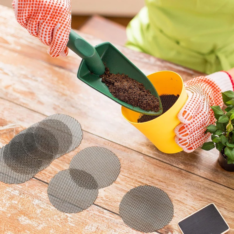 Tappetino per schermo con foro per vaso da 50 pezzi schermo con foro di drenaggio rotondo per prevenire la perdita del suolo guarnizione dello schermo di drenaggio delle piante forniture per il giardinaggio