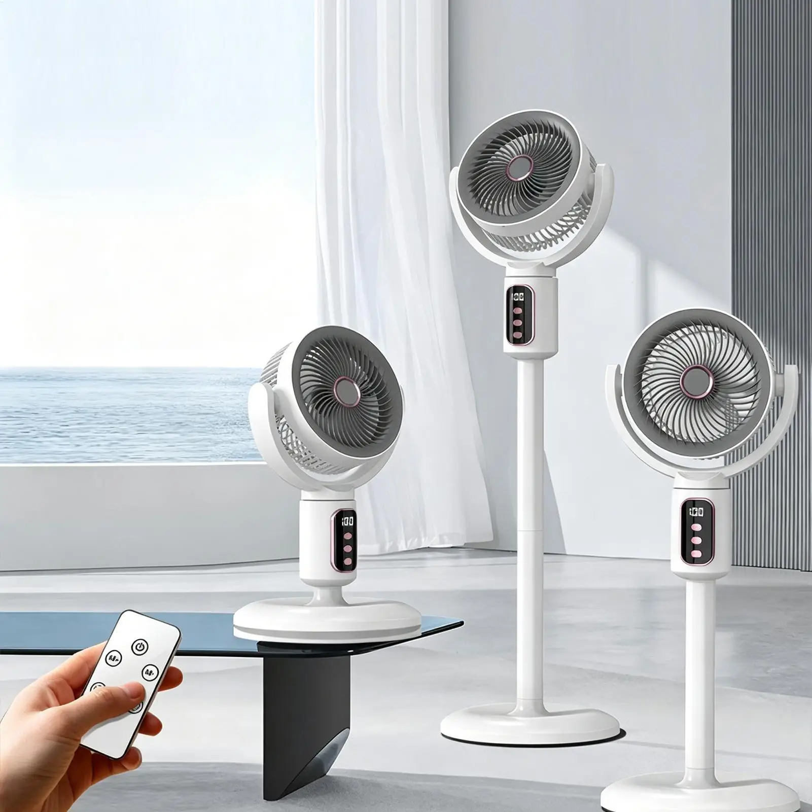 Air Circulator Fan 4000mAh Rechargeable 5 Speeds Remote Control Digital Display Timer Quiet Standing Floor Fan for Home Office
