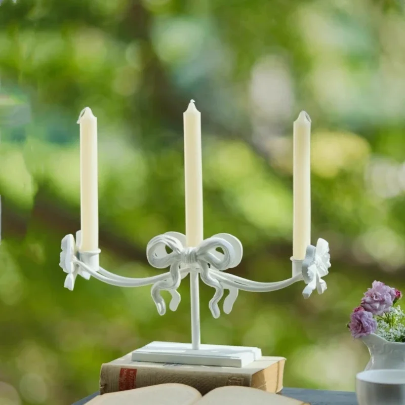Vintage Wrought Iron Bow Candle Holder - Rustic Wedding/Home Table Decor, Distressed Photography Prop with LED Ambiance Lighting