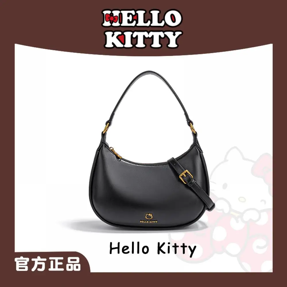 Kawaii Sanrio Hello Kitty Women Bag Simple Pu Leather Solid Shoulder Bag Cartoon Fashion Large Capacity Handbag for School Work