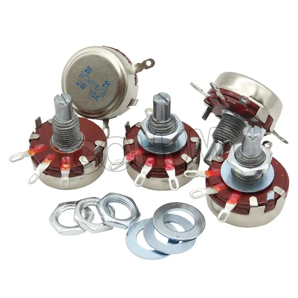 5PCS WTH118 2W 1A Potentiometer 1K 2.2K 4.7K 10K 22K 47K 100K 470K 1M WTH118-2W Round Shaft Carbon Rotary Taper Potentiometer