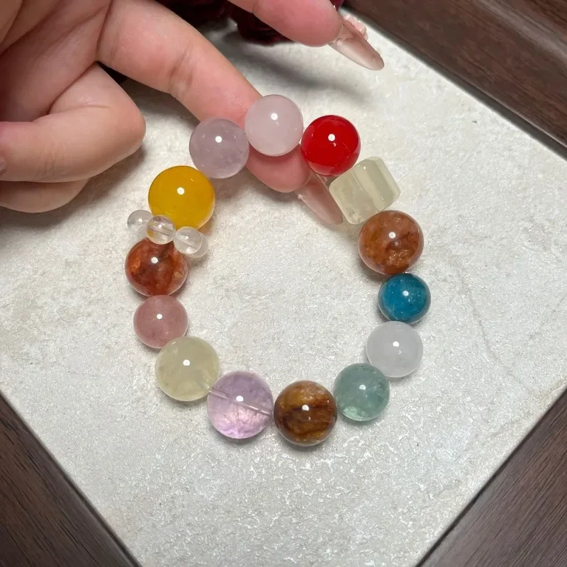 Natural Duobao Crystal Bracelet Lucky Peach Blossom Dopamine