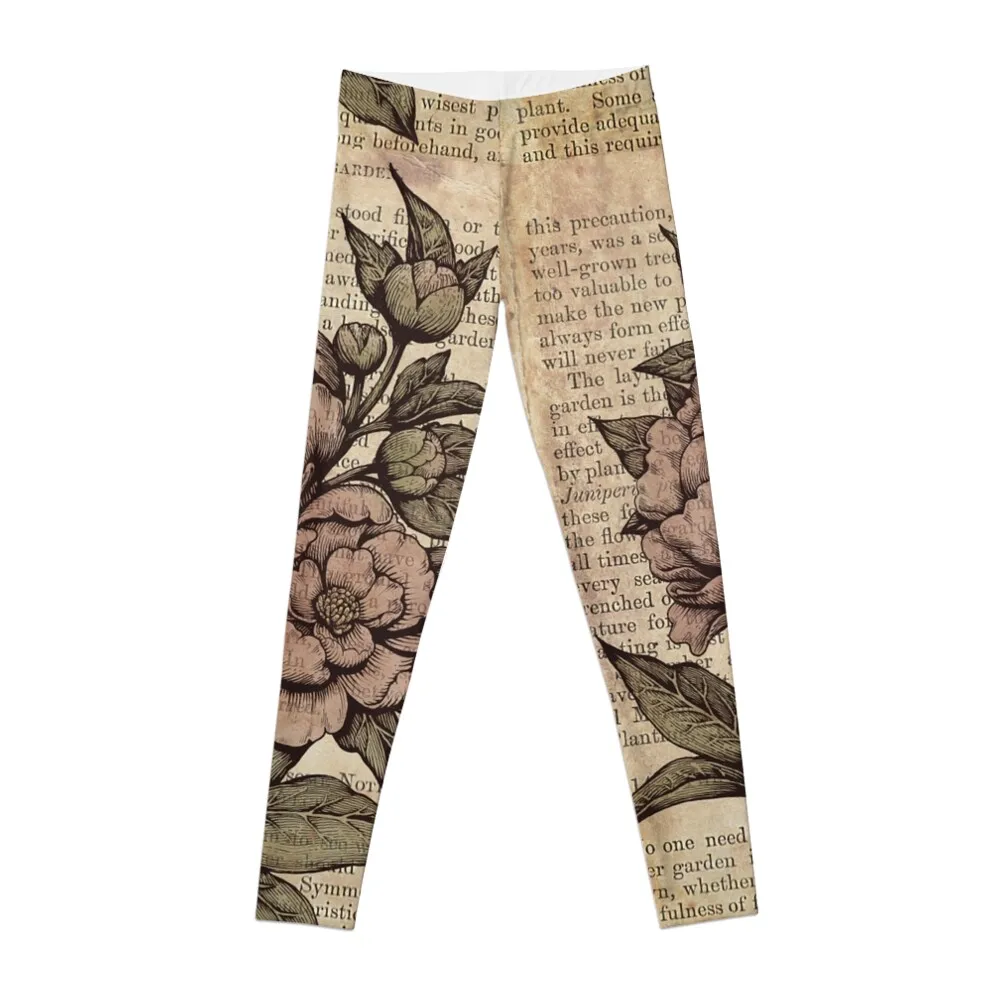 Botanicals - Peonies vintage Leggings Pants sport active wear Jogger pants Clothing fitness Womens Leggings