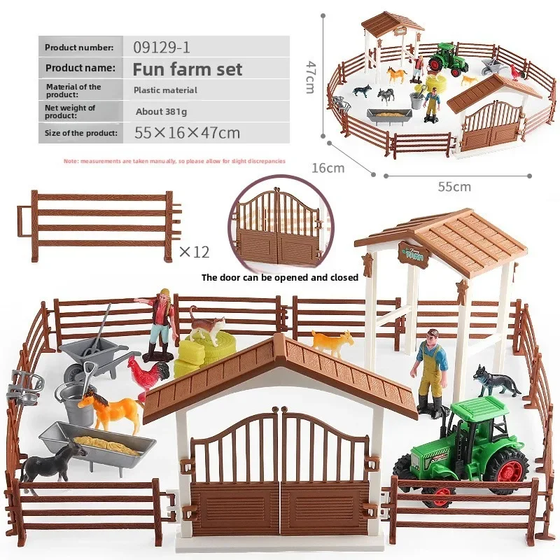 Farm Stable House Model Scene Action Figures Fence Horseman Farmer Poultry Horse Animals Figurine Cute Kids Toy Gift
