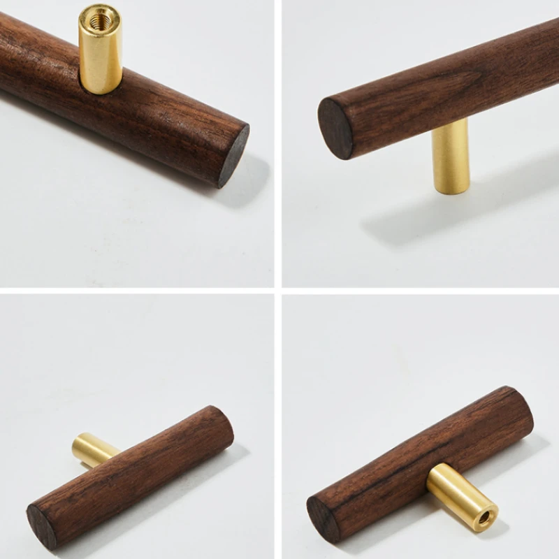 Nordic Wooden Long Drawer Knobs T Bar Handle Walnut Cupboard Pulls Furniture Decorate Pulls and Knob Kitchen Cabinet Door Handle