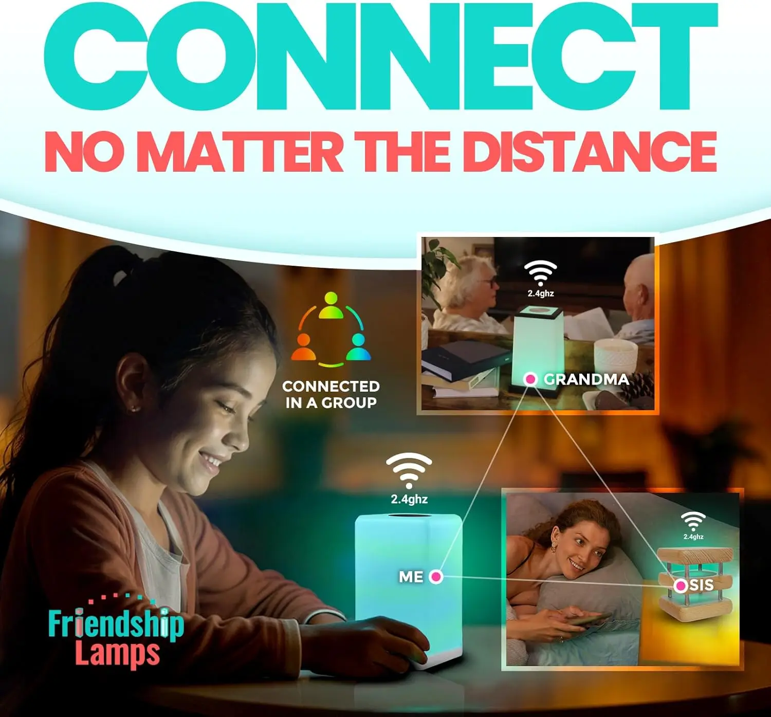 مجموعة مصابيح تعمل باللمس لمسافات طويلة مكونة من قطعتين - مصابيح LED Wi-Fi للأصدقاء والعائلة، هدايا فريدة مع إعداد سهل التطبيقات