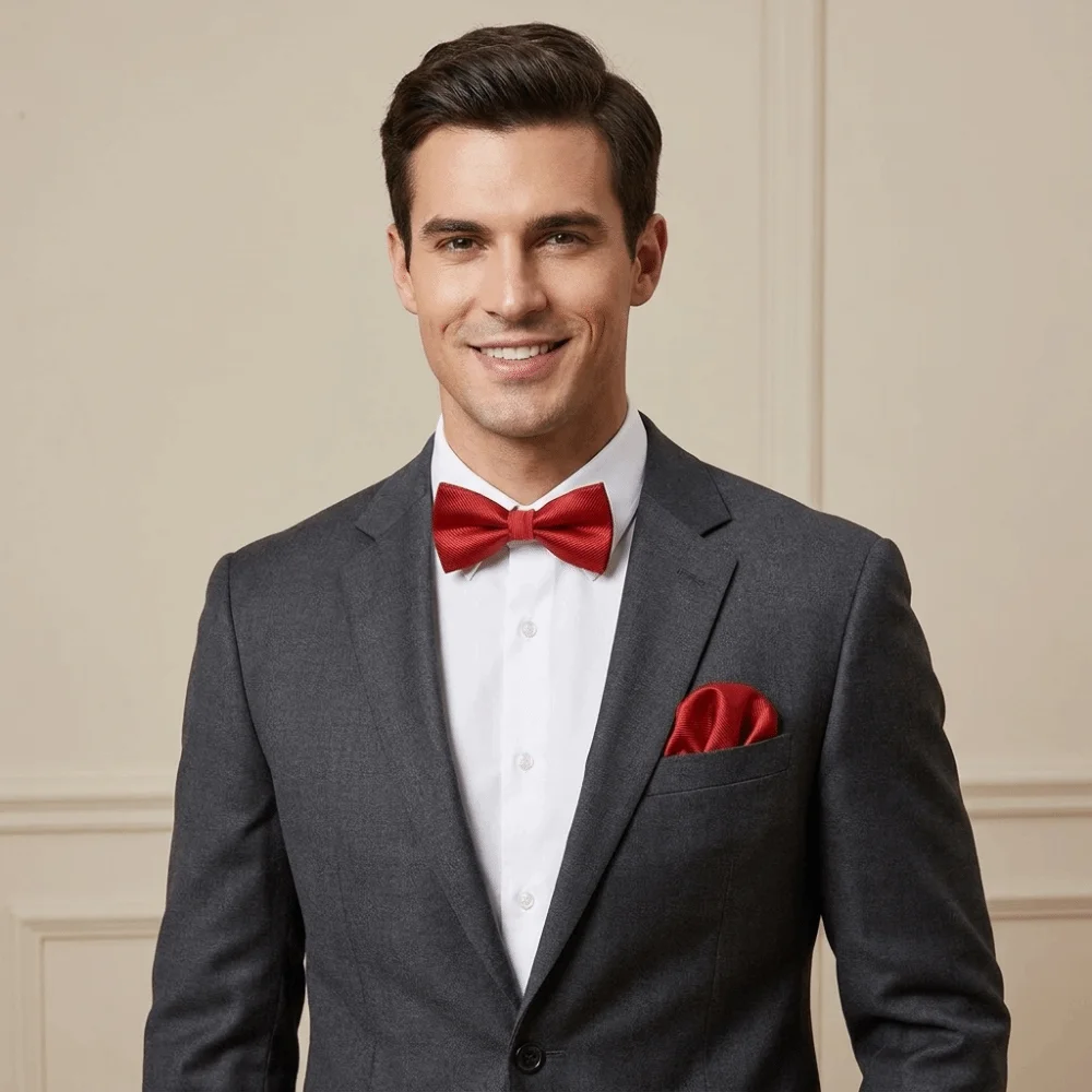 Solid Color Bow Tie Set Collar Polyester Pocket Square Set Pre-tied Bowtie Handkerchief Wedding Accessory Set Wedding