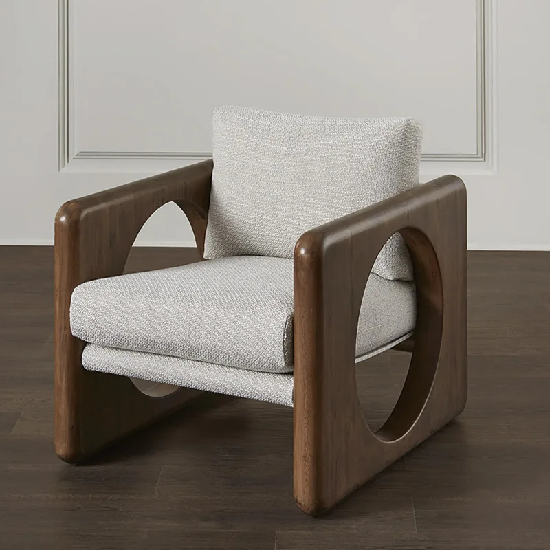 

Japanese Walnut Linen Homestay Single Leisure Chair Italian Minimalist Bedroom Reading Sofa Chair