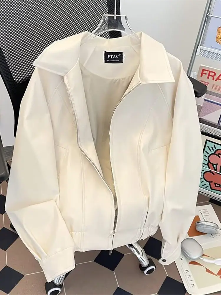 

Street Sle Hiphop Motorcycle Leather Jaet ex Spring Autumn Small Fraance Sle Baseball Game Coat Casual Loose Fit