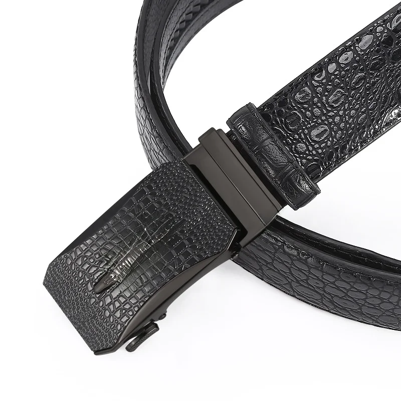 Men Ultra-fine Alloy Automatic Buckle Business Trendy Young Male Pants Waist Belt Black Single-clip Head