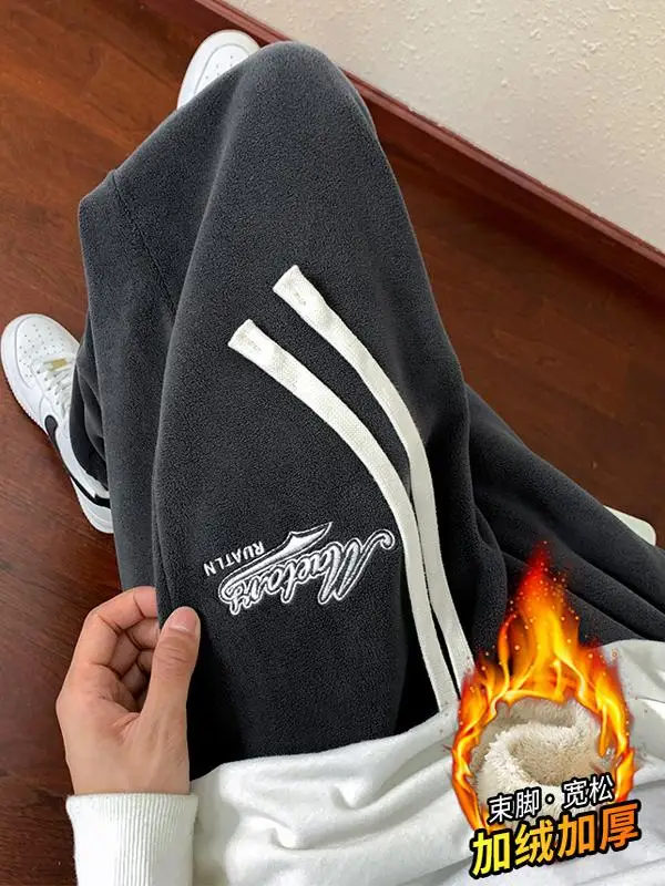 

Men's Autumn Winter Thiened Fce Casual Pants Loose Fit Spor Sle Trousers Trendy Brand Youthful Dync Faion