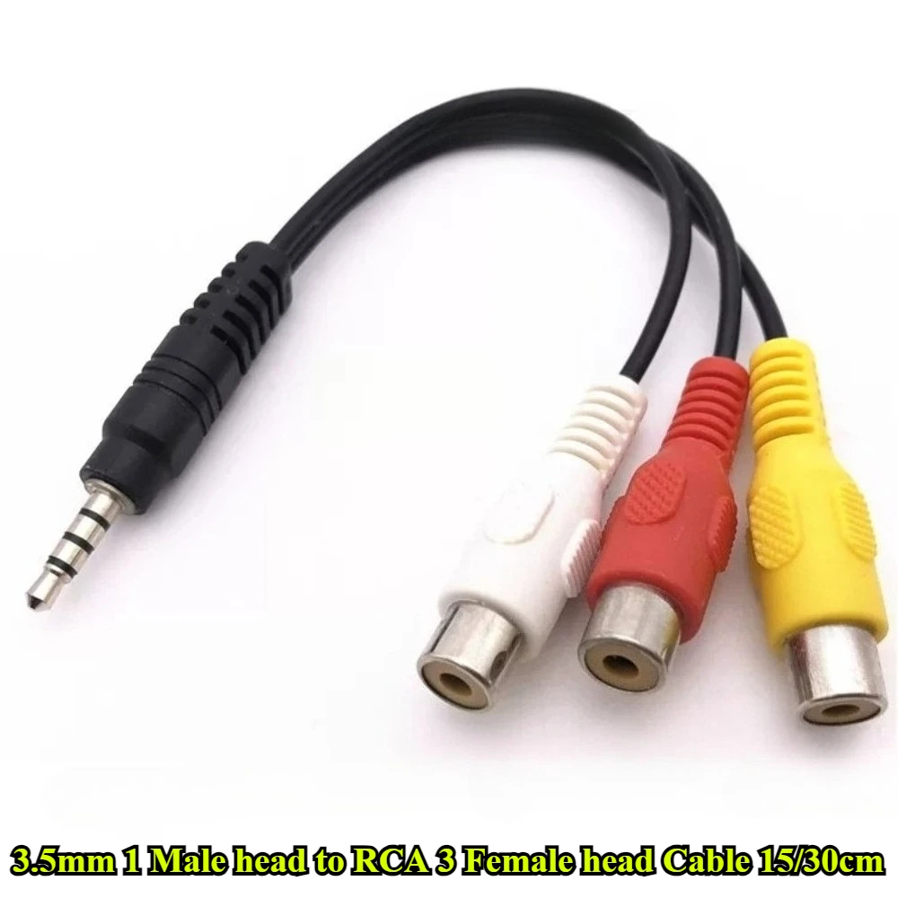 1/3/5Pcs/lot 3.5mm 1 Male Plug to RCA 3 Female head Adapter High Quality Audio Video AV Cable Wire Cord 15cm 30cm