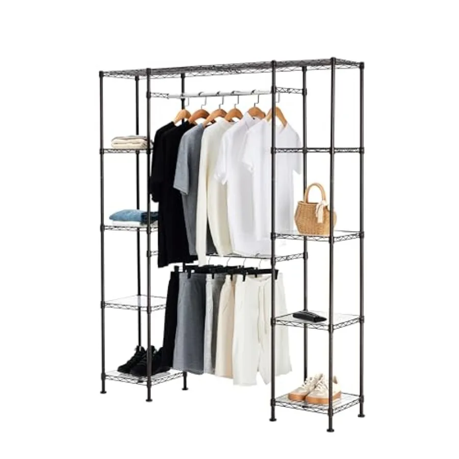 

Expandable Metal Hanging Closet Organizer and Storage Rack Wardrobe with Shelves 57-80''L x 14''W x 72''H Bronze
